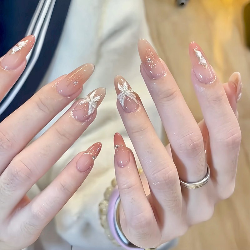 Ks Nail Art Wearable Nails Medium Length 2026 New Year Style Whitening Almond Shaped Diamond-Encrusted Handmade Student Party Nail Stickers
