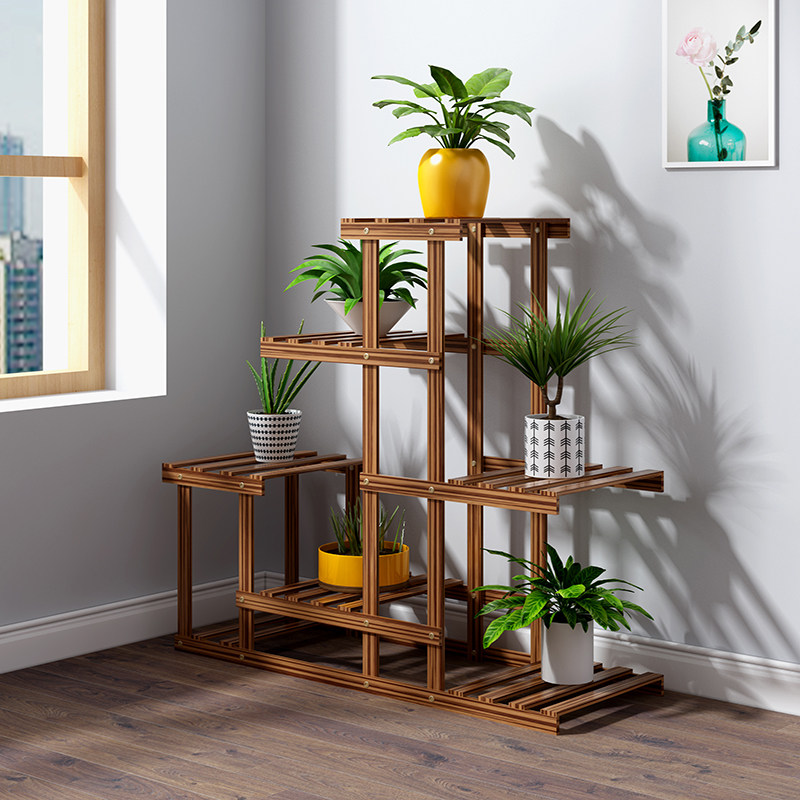 Balcony flower rack Solid wood living room Multi-layer meaty indoor storage decoration Floor-to-ceiling gold Ge flower pot rack