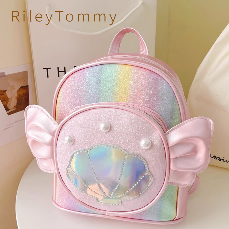 British Riley Tommy Kidsren's Princess Schoolbag Kindergarten Girl Travel Cute Pearl Sequin Backpack