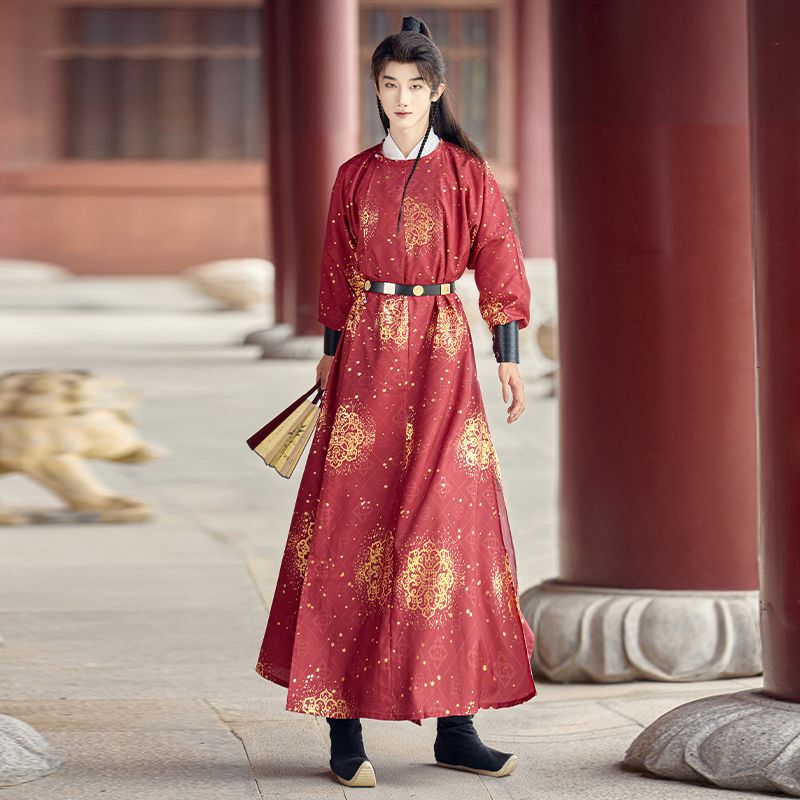 Huaqingjin【Ding Fengbo】Tang-Style Round-Neck Robe, Crotch-Less Robe, Hanfu for Men and Women, Adult Stylish Autumn and Winter Improved Version Huaqingjin【Ding Fengbo】Tang-Style Round-Neck Robe, Crotch-Less Robe, Hanfu for Men and Women, Adult Stylish Autumn and Winter Improved Version