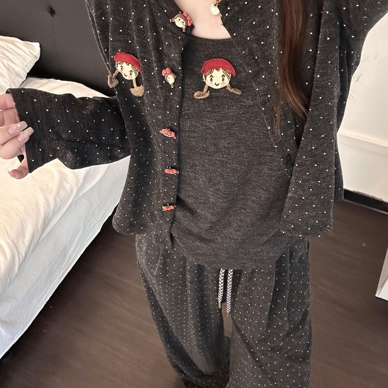 Korean Uamtor Korean Style Sweet and Cool Gray Pajamas for Women 2026 New Autumn Large Size Polka Dot Loungewear Set Korean Uamtor Korean Style Sweet and Cool Gray Pajamas for Women 2026 New Autumn Large Size Polka Dot Loungewear Set