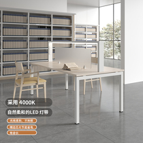 Customized lighted school library reading table university reading room shared lighted reading table and chairs matching furniture