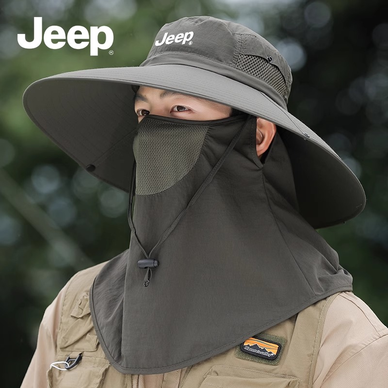 JEEP メンズ 日焼け止め 漁師帽子 夏 アウトドア 釣り サイクリング 通気性 サンシェード フェイスマスク サンハット