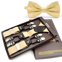 Source of supply: Adult six-clip mens suspenders non-slip mens elastic clip suit European and American colors optional elastic print