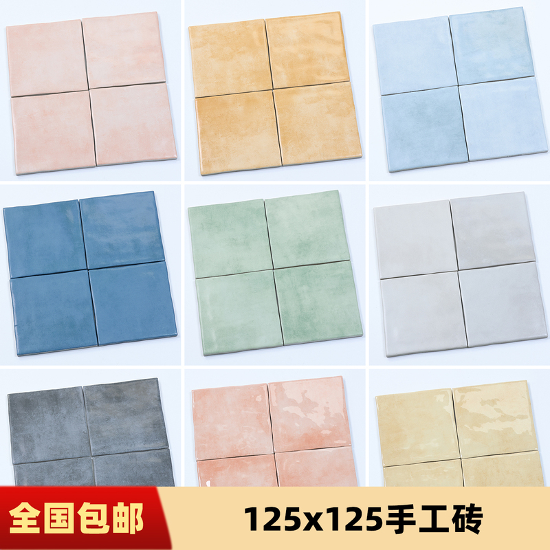 All-Ceramic Retro Gradient Color Handmade Tiles for Kitchen and Bathroom, Blue-Green Tiles for Commercial Restaurants and Bar Counters