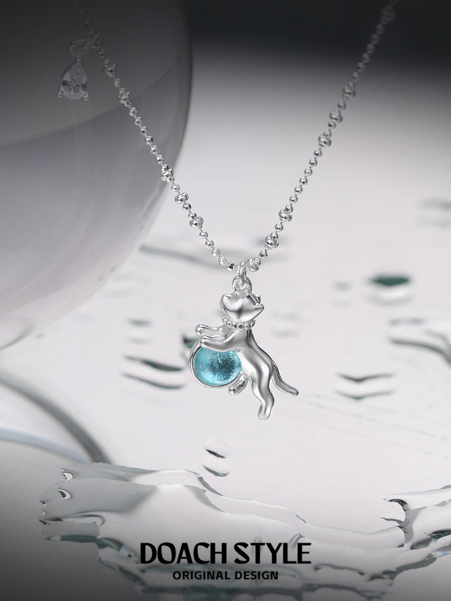 Серебряное ожерелье doach 调皮小猫纯银项链不掉色原创小众设计高级锁骨链2025新款 style
