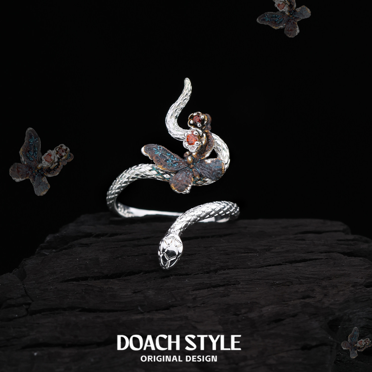 DOACH colorful butterfly snake 925 sterling silver butterfly ring