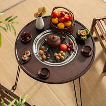 Longshang Bamboo Wai with Cooking Outdoor Courtyard Table and Chair Combination Stove with Internet Famous Folding Tea Folding Camping BBQ Small 71393