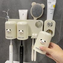 Toothbrush and toothpaste storage rack light luxury brushing cup home punch-free wall-mounted mouthwash cup electric toothbrush hanger