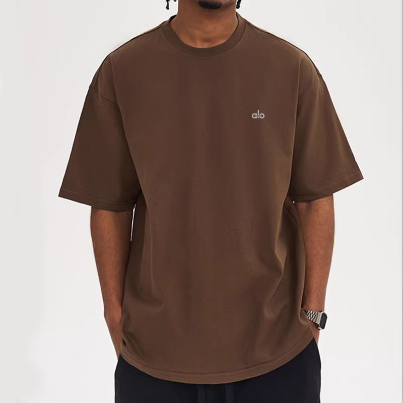 Alo Classic Trendy Men's Round Neck Summer Short-Sleeve T-Shirt, Men's Pure Cotton Heavyweight Loose Versatile Casual Top
