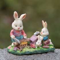Popular Japanese-style groceries rabbit family building a house DIY hand-made micro-landscape succulent gardening moss landscaping doll