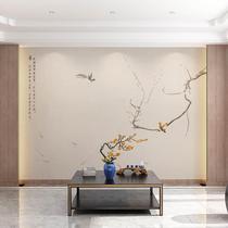 New Chinese style Chinese painting flowers birds ink and fish wallpaper living room sofa TV background wall mural decoration wallpaper wall covering