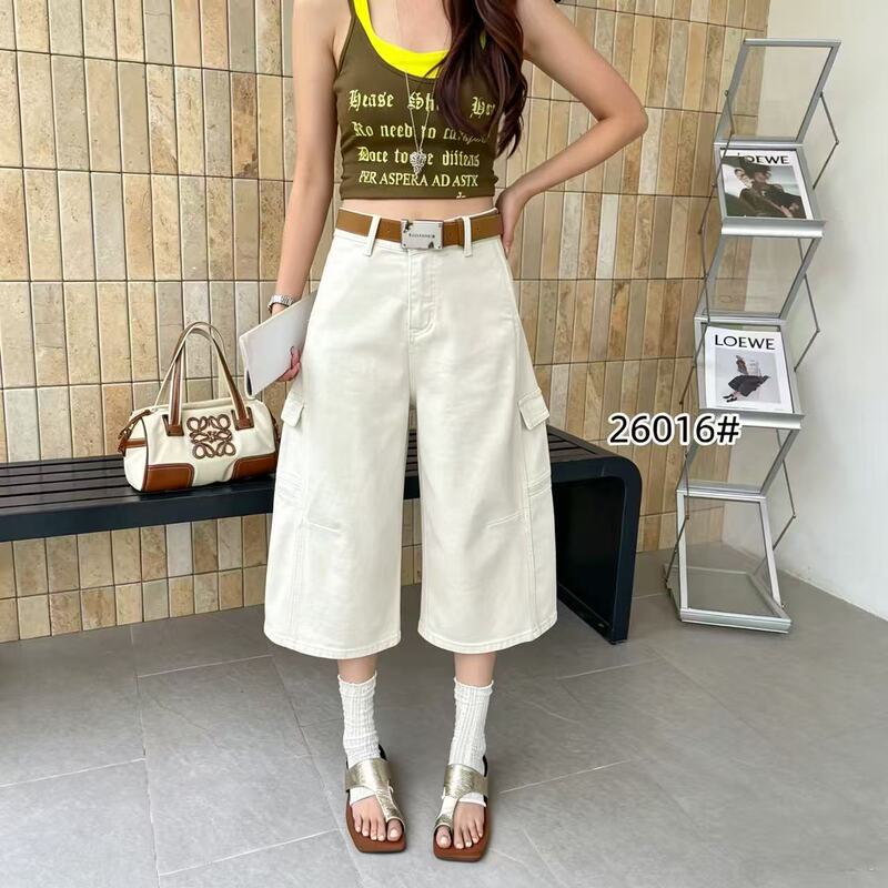 09/21W American-Style Apricot High-Waisted Cropped Workwear Wide-Leg Jeans for Women 2026 New Straight-Leg Mid-Length Pants 6016
