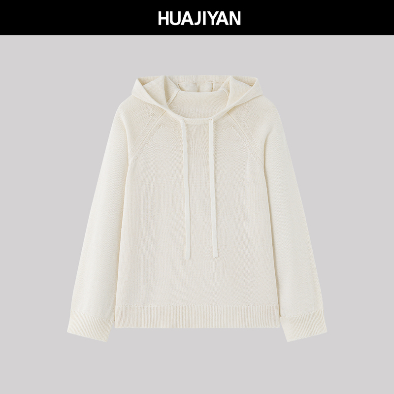 Hua Jiyuan [White Water] Tencel Linen Blend Side Slit Thin Knitted Hooded Sweatshirt for Women Spring Top