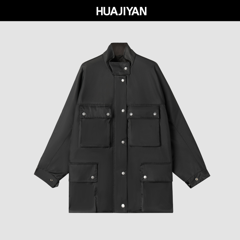 Hua Jiyuan【Aviator】2026 Autumn Women's Three-Dimensional Pocket Design Workwear Jacket Cotton Short Coat Hua Jiyuan【Aviator】2026 Autumn Women's Three-Dimensional Pocket Design Workwear Jacket Cotton Short Coat
