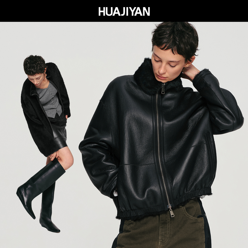 Huajiyan【Santorini】Australian Imported Wool Leather Fur Integrated Reversible Fur Coat for Women in Autumn and Winter