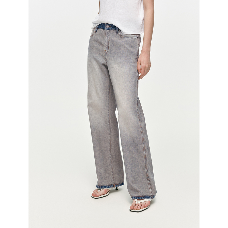 Huajiyan [Reverse Denim] 100% Cotton Deconstructed Distressed High-Waisted Straight-Leg Denim Pants