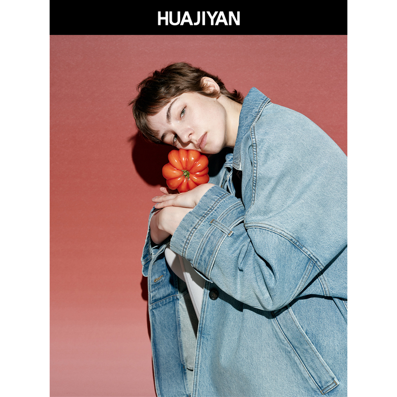 Hua Jiyuan [Cowboys Are Busy] 100% Cotton Composite Craft Nostalgic Gradient Loose Mid-Length Denim Jacket for Women