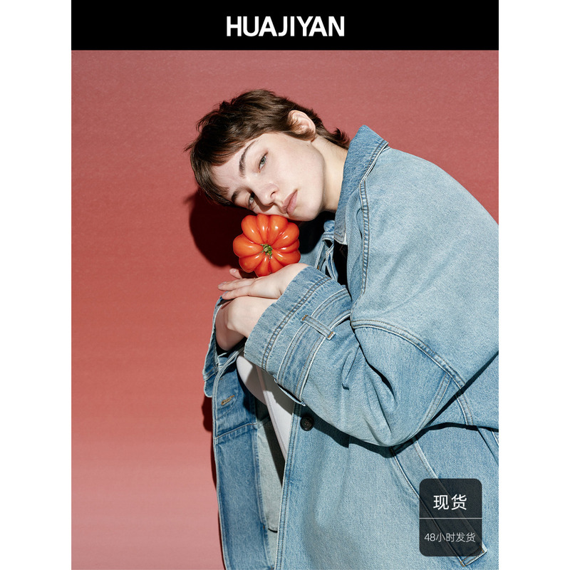 Hua Jiyuan [Cowboys Are Busy] 100% Cotton Composite Craft Nostalgic Gradient Loose Mid-Length Denim Jacket for Women
