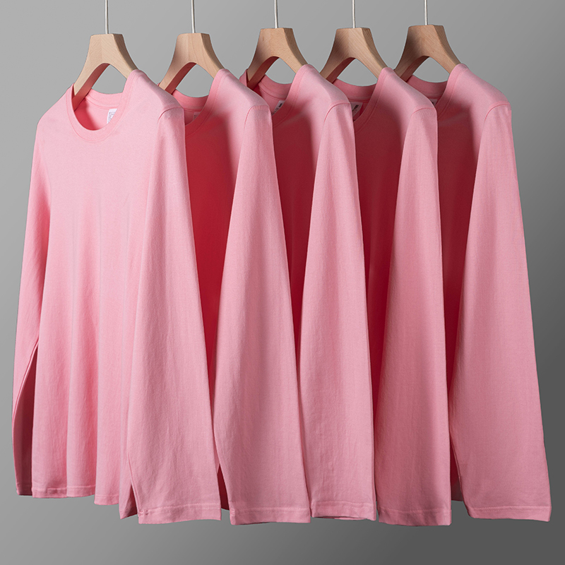 Whoever Wears It Looks Good! Cherry Blossom Pink 240g Heavyweight Pure Cotton Long-Sleeved Base Shirt, Loose Solid Color Casual Inner T-Shirt Whoever Wears It Looks Good! Cherry Blossom Pink 240g Heavyweight Pure Cotton Long-Sleeved Base Shirt, Loose Solid Color Casual Inner T-Shirt