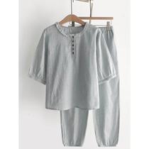 Japanese ruffled pullover pajamas for women spring and summer pure cotton gauze thin mid-sleeve nine-quarter pants home wear set