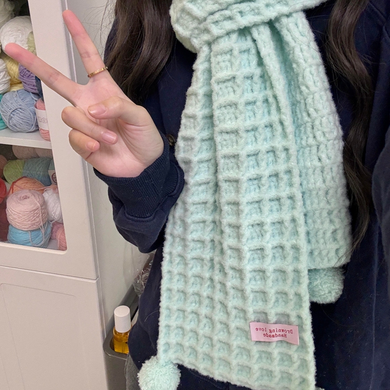 Waffle Scarf Handmade Crochet Warm Mint Milk Mousse Cloud Cotton Special DIY Scarf Material Kit Waffle Scarf Handmade Crochet Warm Mint Milk Mousse Cloud Cotton Special DIY Scarf Material Kit