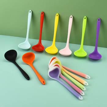 Small all-in-one non-stick silicone long-handled soup spoon, catering supplies spoon, kitchen cooking utensil spoon