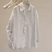 Easy to wear simple embroidered cotton long-sleeved shirt for women loose large slim casual style mid-length top