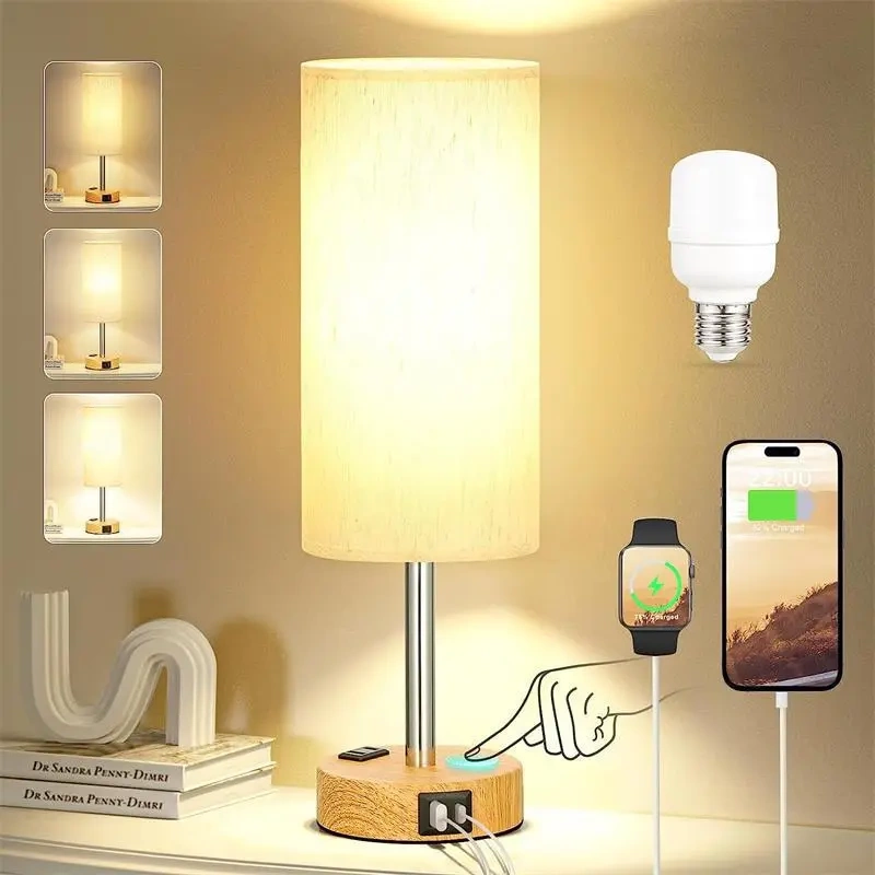 American-Style Desk Lamp with Wood Grain Base for Study, Bedroom, Dining Room, Usb-A+C Port, Three-Level Dimming, Touch Desk Lamp American-Style Desk Lamp with Wood Grain Base for Study, Bedroom, Dining Room, Usb-A+C Port, Three-Level Dimming, Touch Desk Lamp