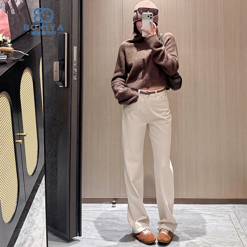 Bok|Slim Fit Pants 205|Autumn Four-Way Stretch Mid-Low Waist Narrow Straight-Leg Ruched Jeans Bok|Slim Fit Pants 205|Autumn Four-Way Stretch Mid-Low Waist Narrow Straight-Leg Ruched Jeans