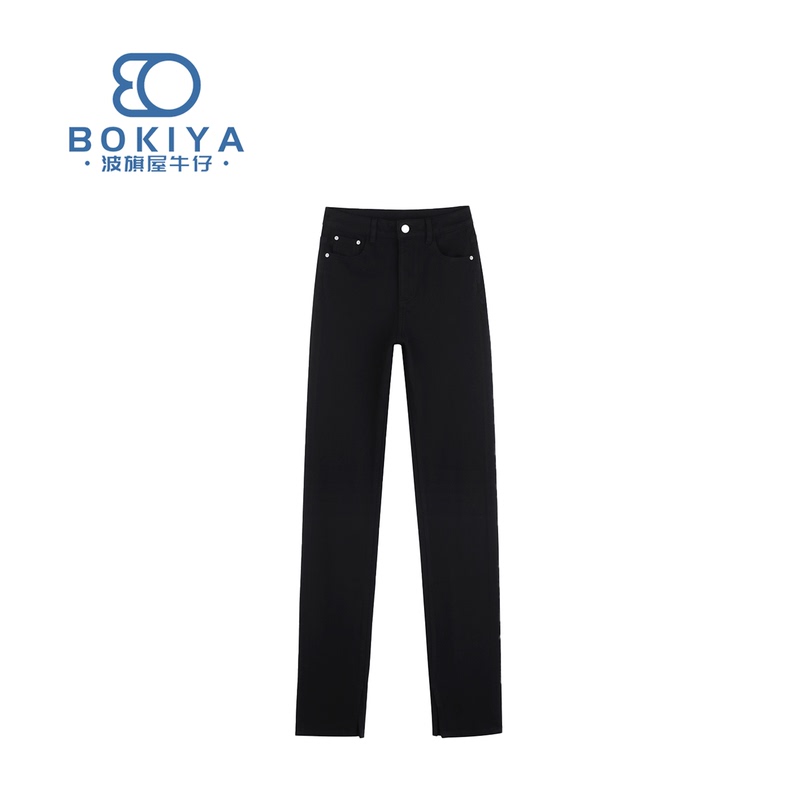 Bokiya·Boqiya｜Bird Pants｜Spring and Summer High-Waisted Four-Way Stretch Versatile Slim-Fit Straight-Leg Slit Jeans