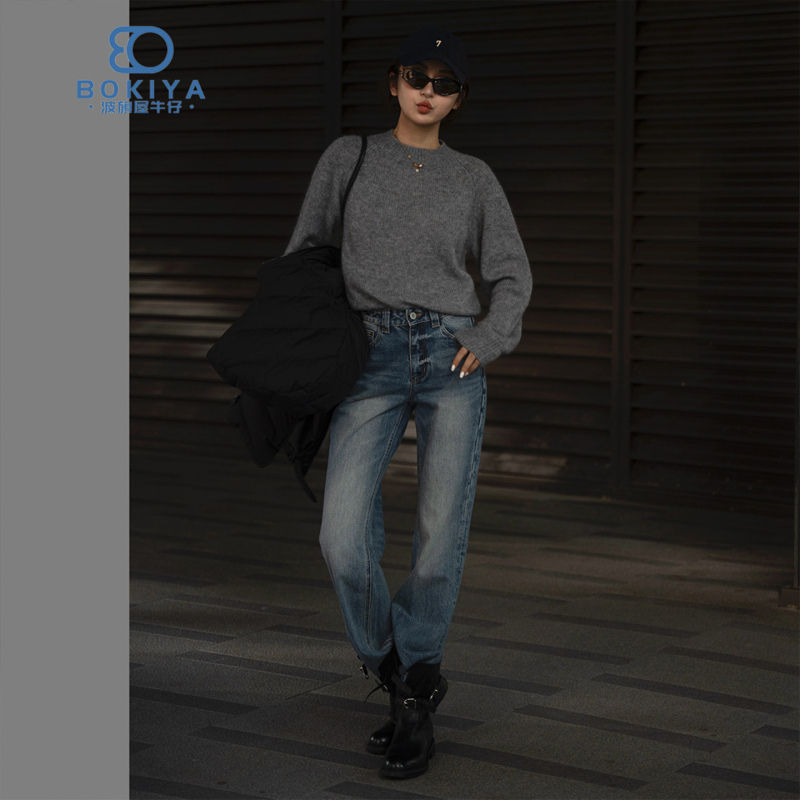 Bok｜Pencil Pants 238｜Autumn Style Non-Stretch Mid-Waist Retro Narrow Design Straight-Leg Jeans