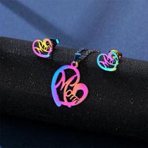 European and American colored hollow glossy MOMO love pendant earring set Mothers Day necklace jewelry