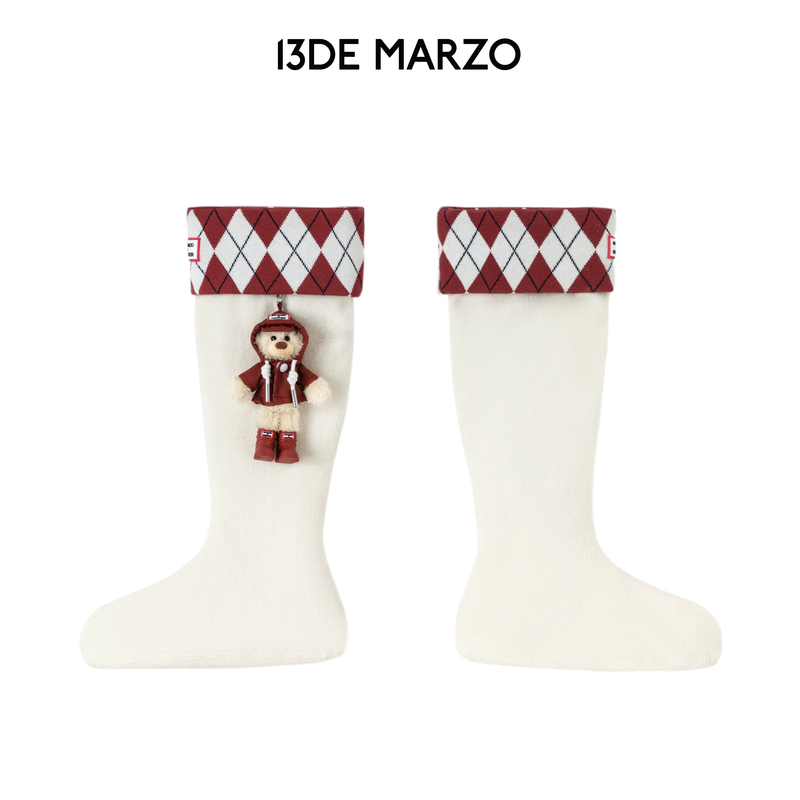 13De Marzo X Hunter Joint Collection 2026 Autumn/Winter New Bear Plaid High-Top Versatile Socks