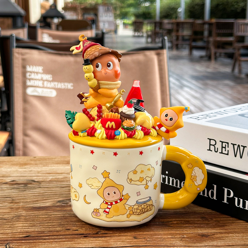 Bubble Mart Star Man Series Mug Ceramic Household High-End Light Luxury Home Office with Lid Practicality