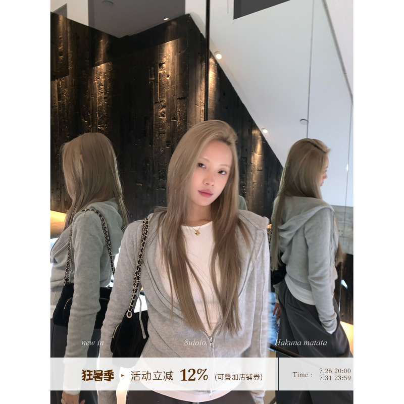 8Uioio This Issue's Most Popular Item! Comfortable Gray Hooded Jacket for Women, Spring Slim-Fit Short Cardigan Top 8Uioio This Issue's Most Popular Item! Comfortable Gray Hooded Jacket for Women, Spring Slim-Fit Short Cardigan Top