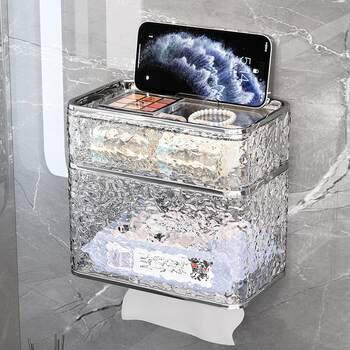 Yimijia bathroom tissue box without punching storage box toilet paper box wall-mounted light luxury plastic storage rack