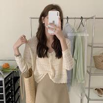 Cardigan white coat sun protection coat versatile collar solid color small outer suspender skirt summer design fresh and gentle Reiner