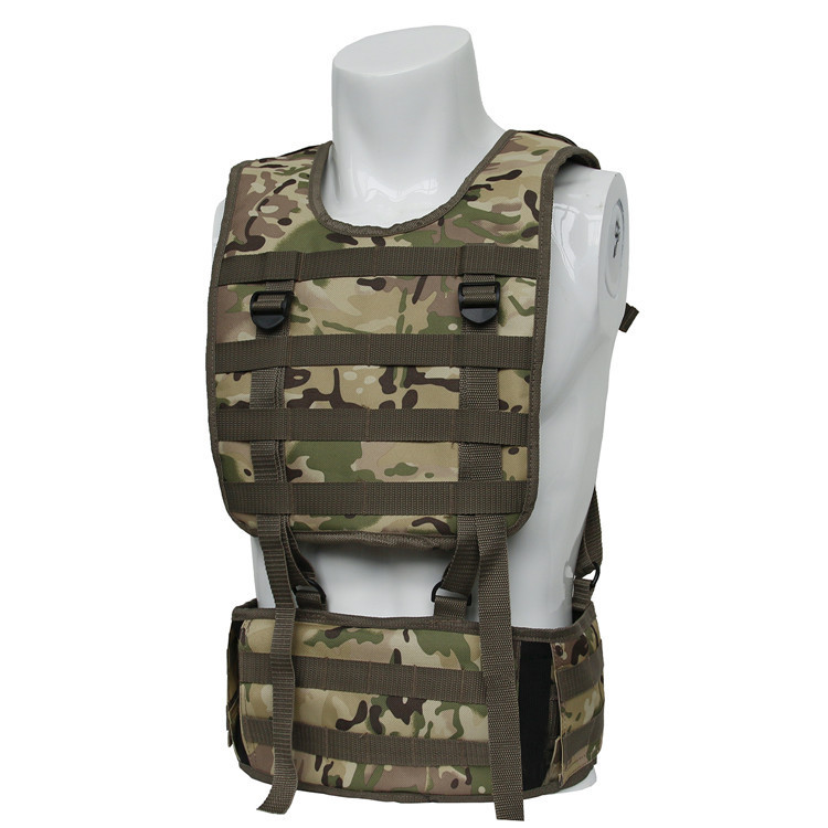 Outdoor Camouflage Tactical Belt Vest with Adjustable Retractable Military Fan Bag for Hunting and Shooting, Set