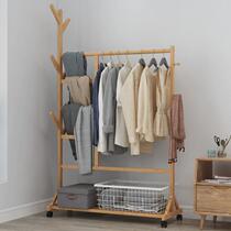 Simple coat rack floor-standing bedroom clothes rack household removable vertical bold solid wood storage rack