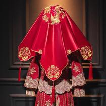 Red Hijab Bridal Wedding Veil Chinese Xiuhe Clothing Retro Red Embroidered Satin Tassel Covered Head Embroidered Hijab