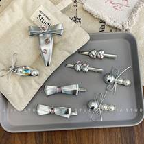 New Millennium Latin American Silver PU Leather Bow Hair Clip Sweet Rhinestone Duckbill Clip Girls Bangs Side Clip Headwear