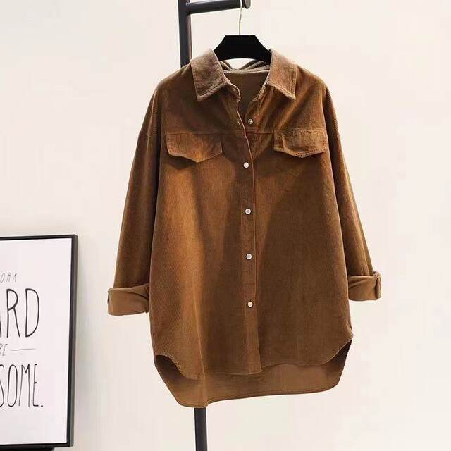 Brand Discount Women's Clothing Cut Label Counters Withdrawal Foreign Trade Medium and Long Corduroy Shirts Women's Double Pocket Shirts Jackets