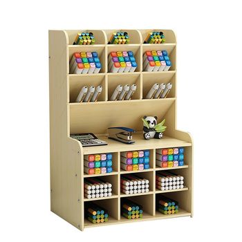 Desktop storage box mark pen drawer art pen bucket wooden oblique pen holder large capacity pencil case pencil