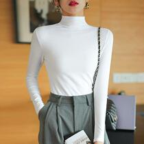 White slim-fitting bottoming shirt for women long-sleeved half-turtle collar spring autumn and winter tight-fitting mid-collar black top stylish pure cotton