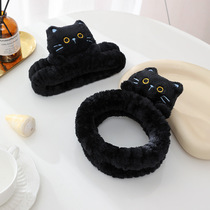 Cat Hairband Face Wash Cartoon Girls Makeup Remover Hair Cover Plush Confinement Headband Non-Slip Makeup Hair Bundle Flannel