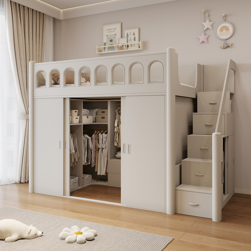 Bed with Storage Underneath, Desk and Wardrobe Integrated, Small Apartment Children's Bed, Walk-In Closet, Loft Bed Bed with Storage Underneath, Desk and Wardrobe Integrated, Small Apartment Children's Bed, Walk-In Closet, Loft Bed