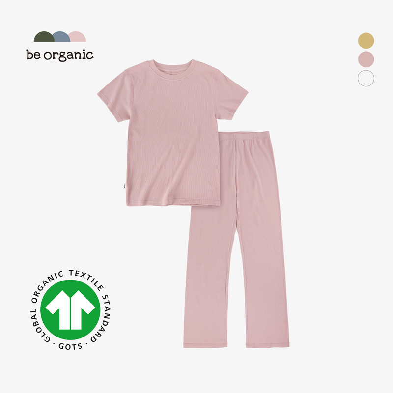 Be Organic【Adult Ribbed Short-Sleeved Long Pants】Gots Certified Organic Cotton Women's Loungewear Set Be Organic【Adult Ribbed Short-Sleeved Long Pants】Gots Certified Organic Cotton Women's Loungewear Set