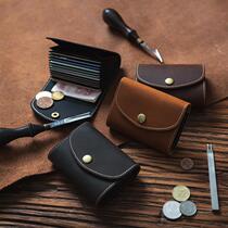 Retro first-layer crazy horse leather buckle wallet mens genuine leather large-capacity accordion card holder multi-card slot credit card holder