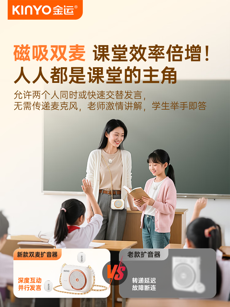 Wireless Lavalier Microphone Amplifier for Teachers, Dual Microphone, High Volume Lecture Machine, Jinrun